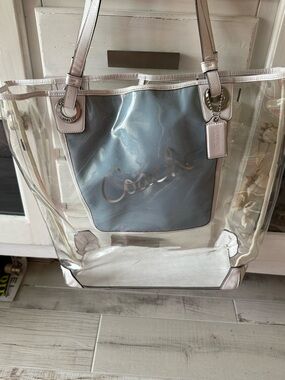 Coach Clear Tote with blue Pouch, large